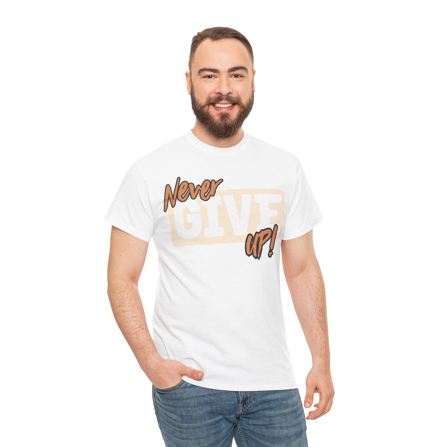 Motivational Unisex Heavy Cotton Tee - 'Never Give Up!'