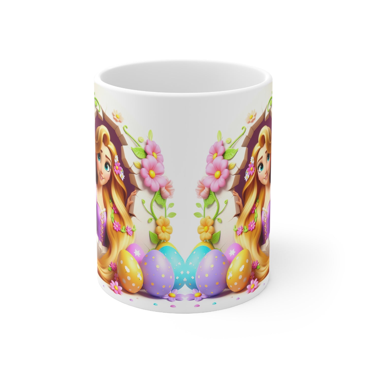 Whimsical Easter Ceramic Coffee Cup - 11oz & 15oz with Floral Rapunzel Design