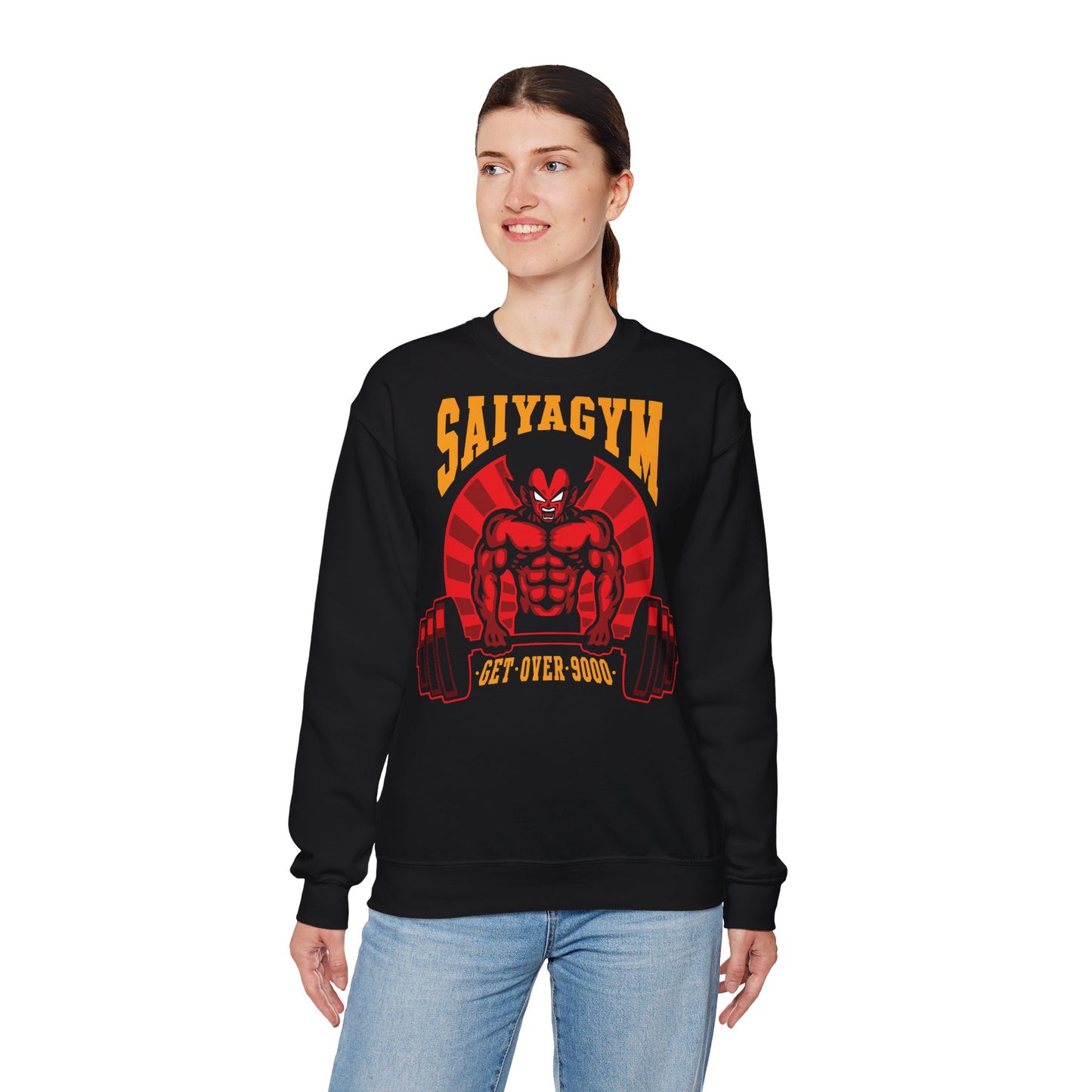 SaiyaGym Unisex Crewneck Sweatshirt - Get Over 9000 Fitness Apparel Black