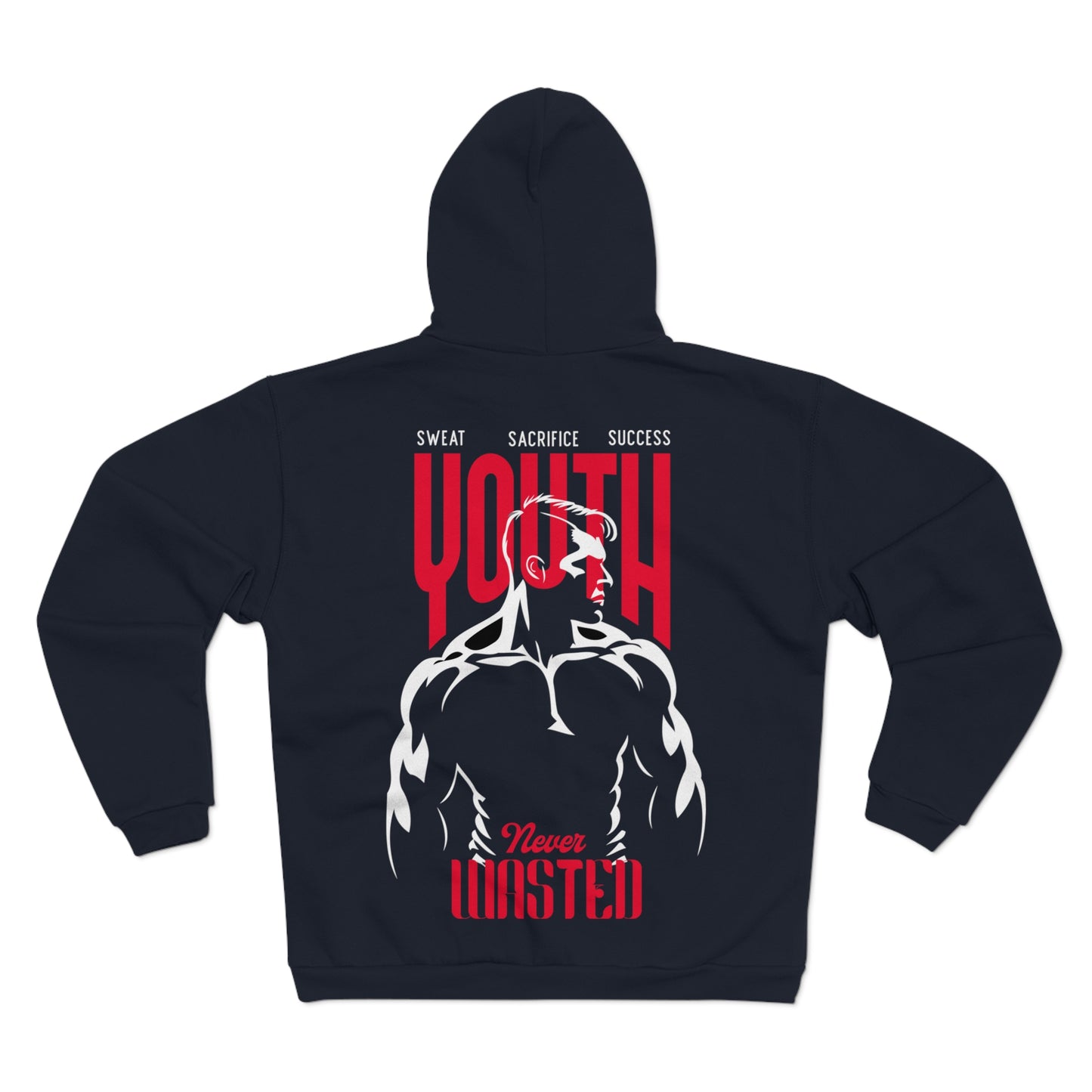 Youth Never Wasted Unisex Hooded Zip Sweatshirt - Motivational Fitness Apparel