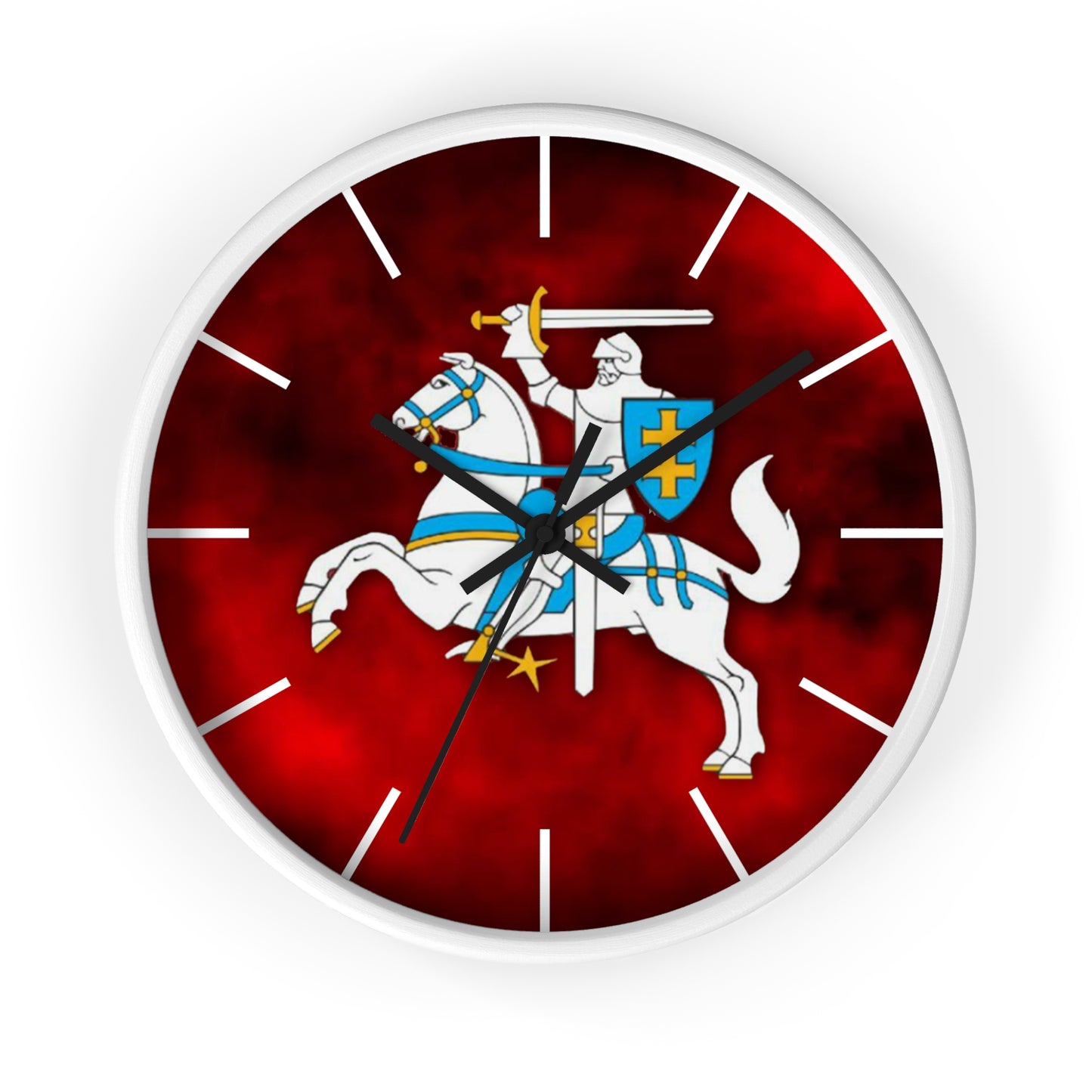 Knight-Themed Vytis Wall Clock with Bold Red Background - Perfect for Home Decor or Gifts