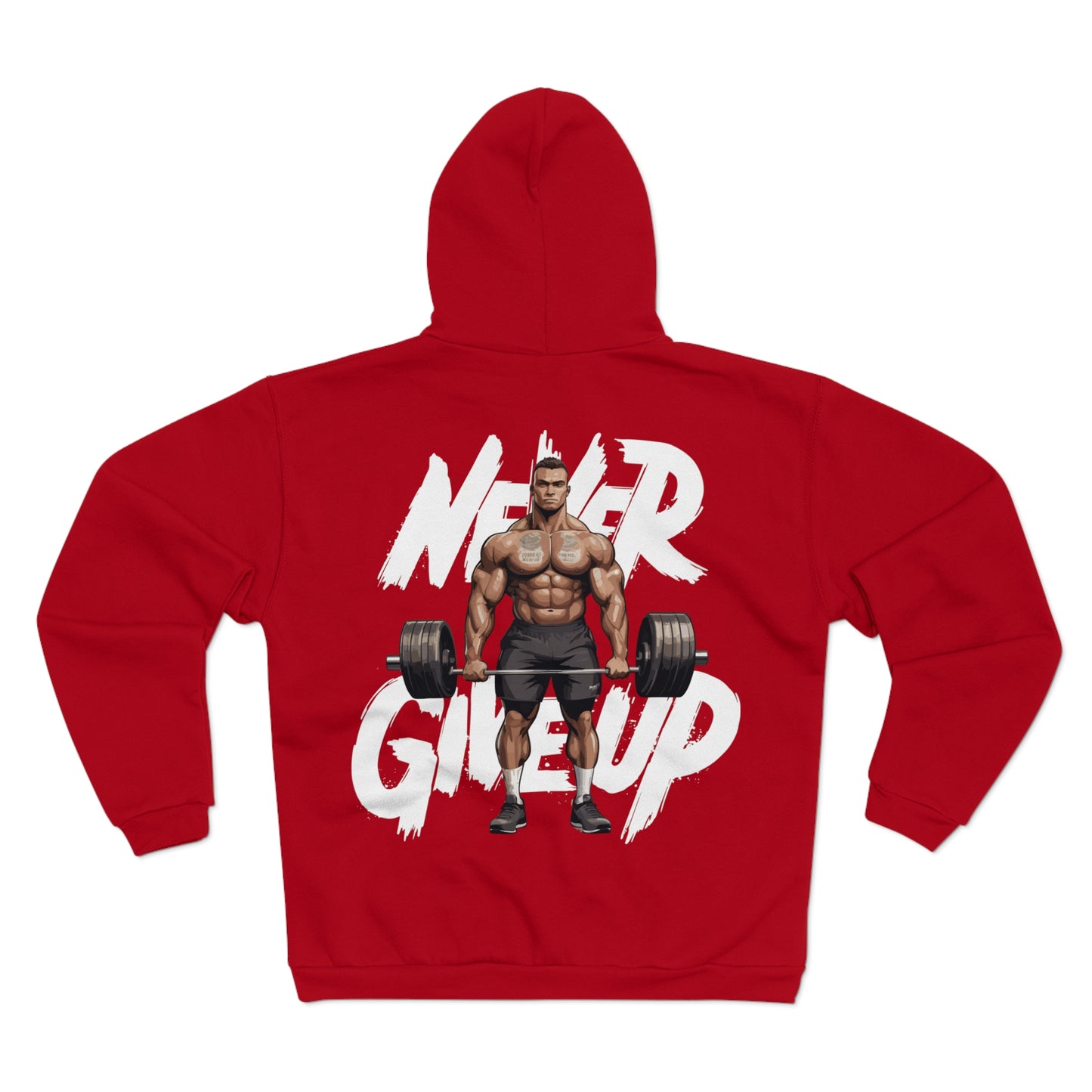 Unisex Hooded Zip Sweatshirt - 'Never Give Up' Fitness Motivation