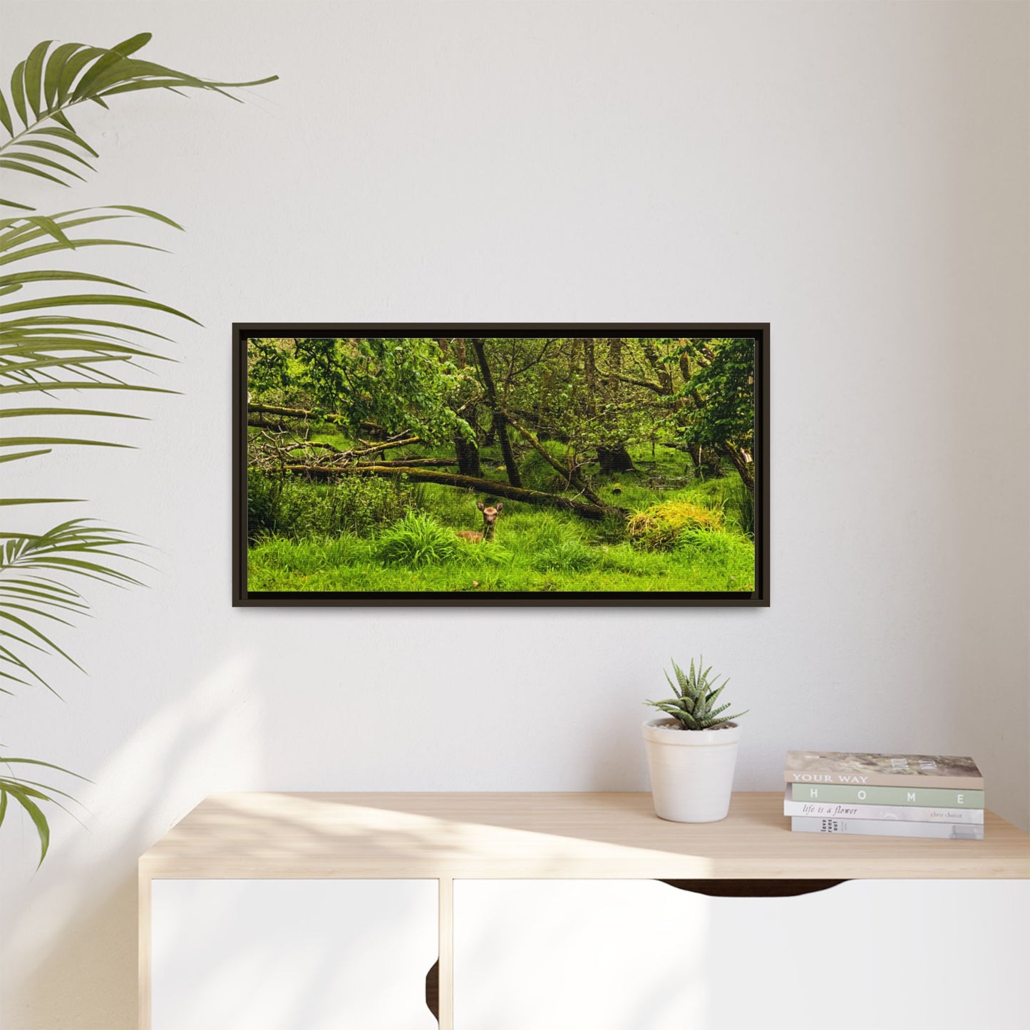 Deer in Ditch Matte Canvas, Framed (Multi-color)