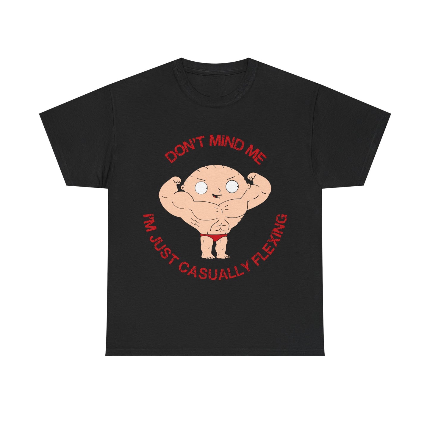 Funny Unisex Heavy Cotton Tee - "Don't Mind Me, I'm Just Casually Flexing" Black