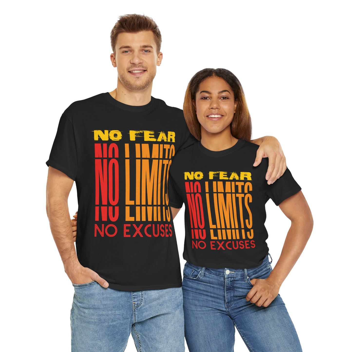 Motivational Unisex Heavy Cotton Tee - "No Fear, No Limits, No Excuses"