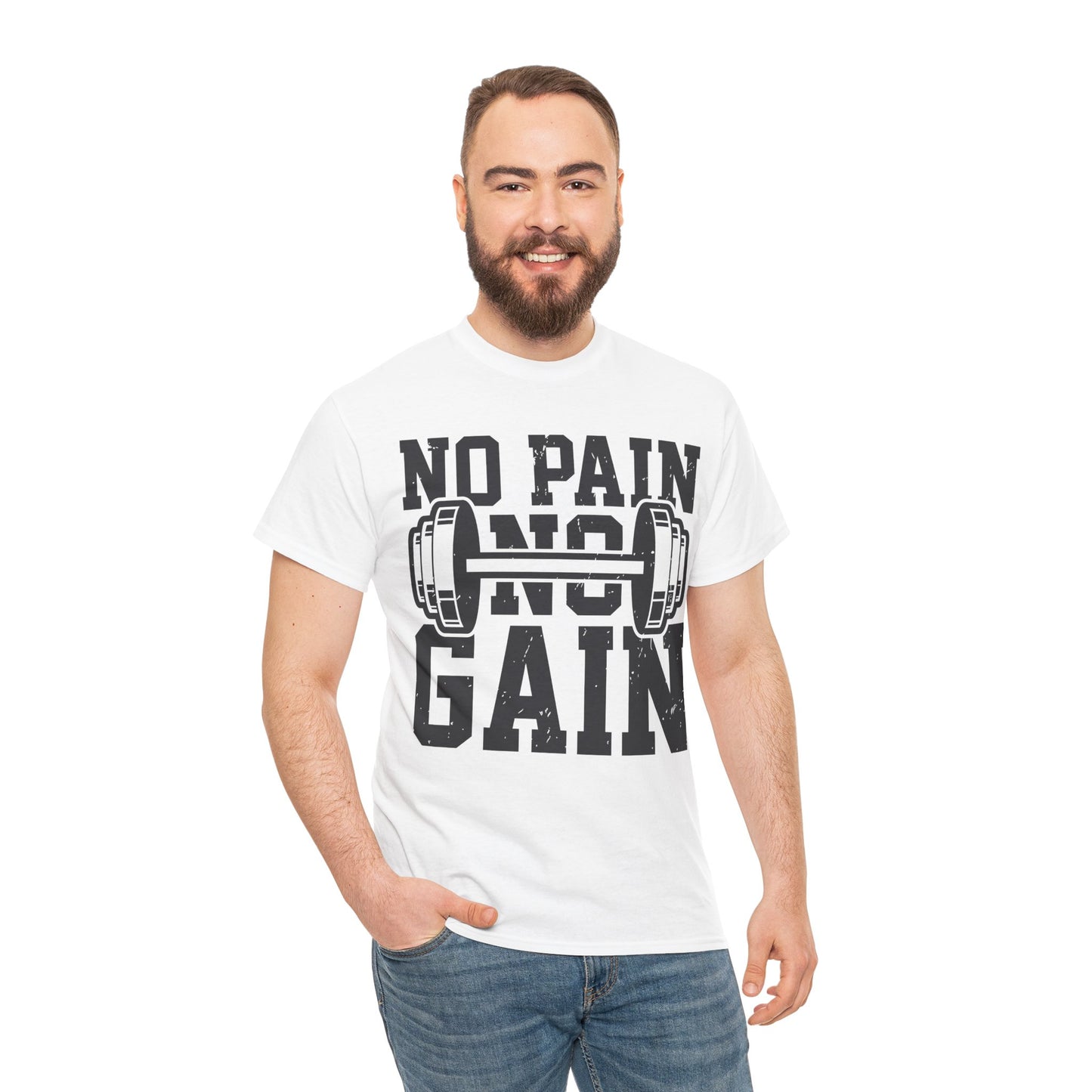 No Pain No Gain Workout Tee - Unisex Heavy Cotton T-Shirt for Fitness Enthusiasts