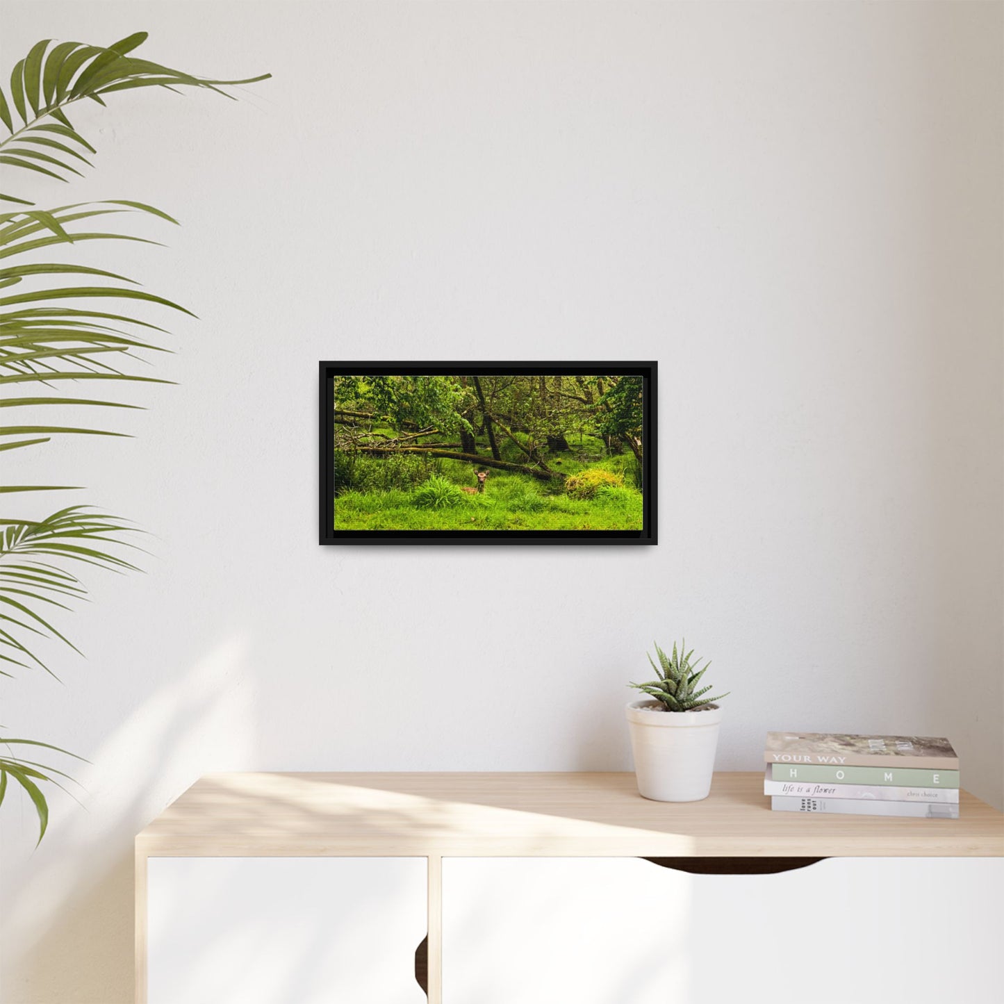 Deer in Ditch Matte Canvas, Framed (Multi-color)