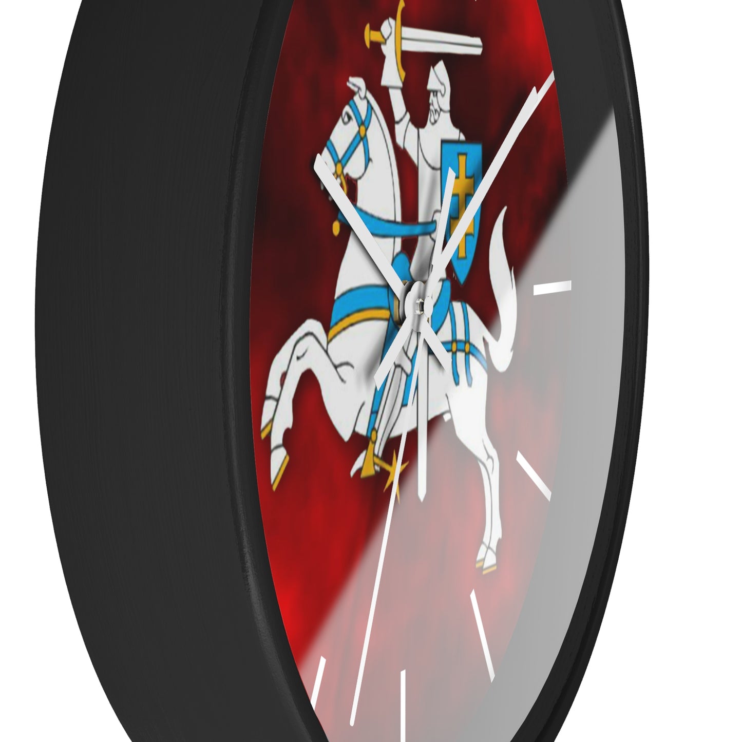 Knight-Themed Vytis Wall Clock with Bold Red Background - Perfect for Home Decor or Gifts