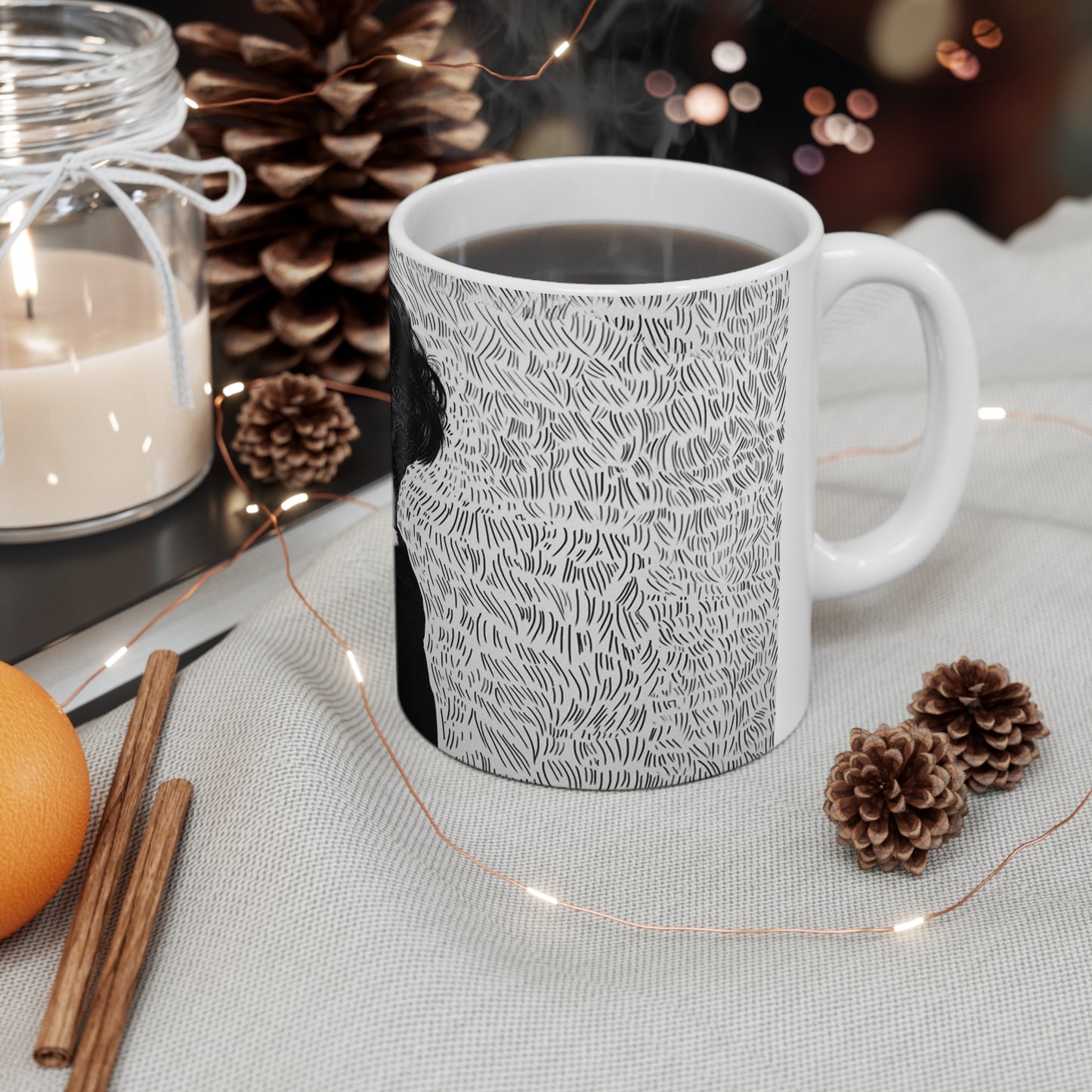 Stylish Ceramic Coffee Cup with Minimalist Black & White Design - 11oz & 15oz Sizes