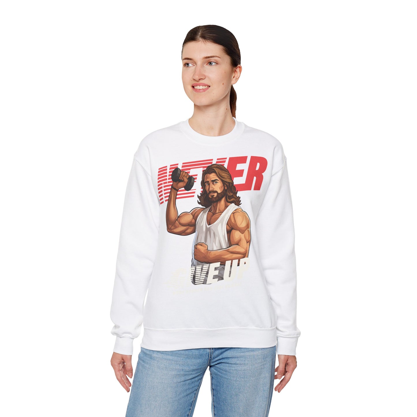 Fitness Motivation Unisex Heavy Blend™ Crewneck Sweatshirt - 'Never Give Up'