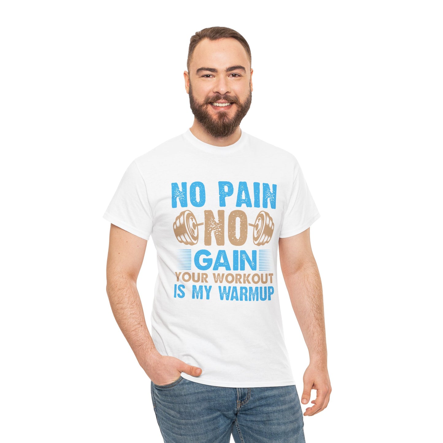 Unisex Heavy Cotton Tee - "No Pain, No Gain" Fitness Motivational Shirt