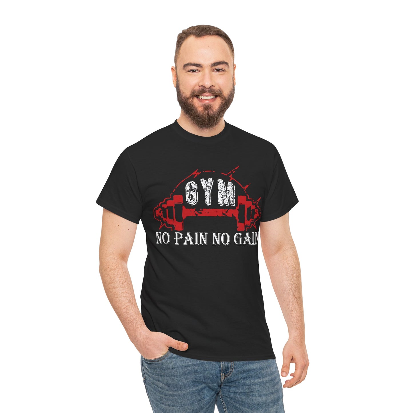 No Pain No Gain Gym Tee - Unisex Heavy Cotton T-Shirt for Fitness Enthusiasts