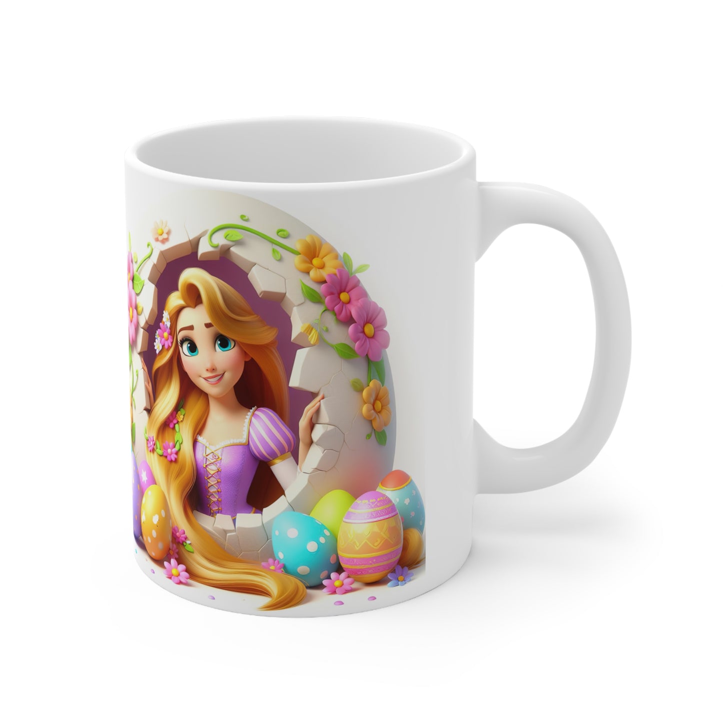 Whimsical Easter Ceramic Coffee Cup - 11oz & 15oz with Floral Rapunzel Design