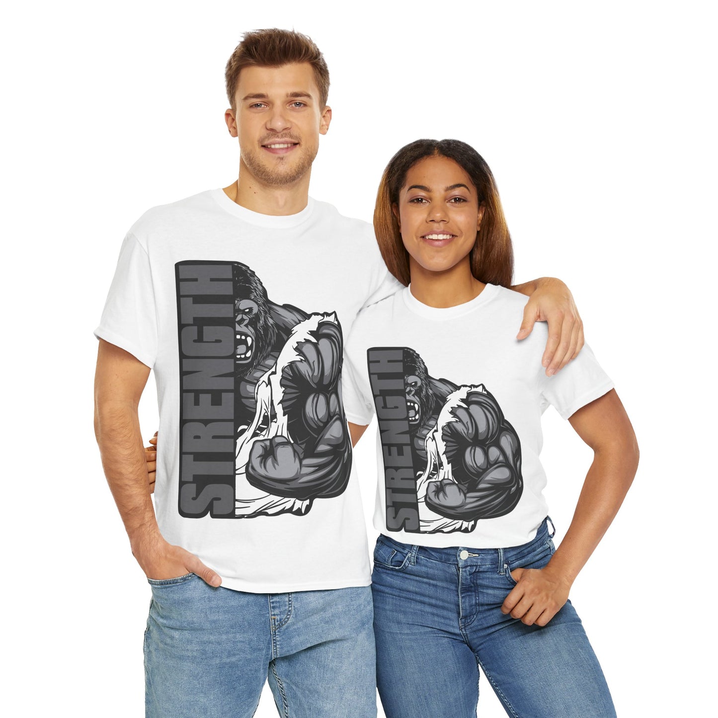 Strength Unisex Heavy Cotton Tee - Muscle Motivational T-Shirt for Gym Lovers White