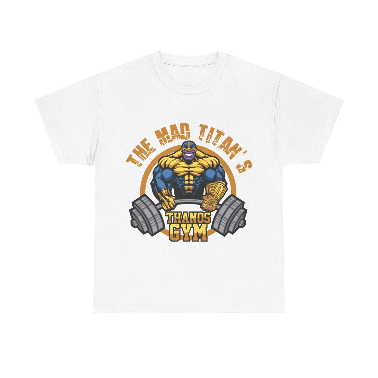 Comic-Inspired Unisex Heavy Cotton Tee - Thanos Gym Print White