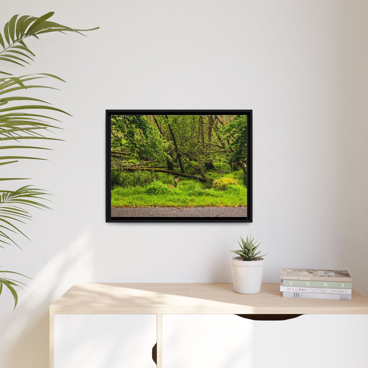 Deer in Ditch Matte Canvas, Framed (Multi-color)
