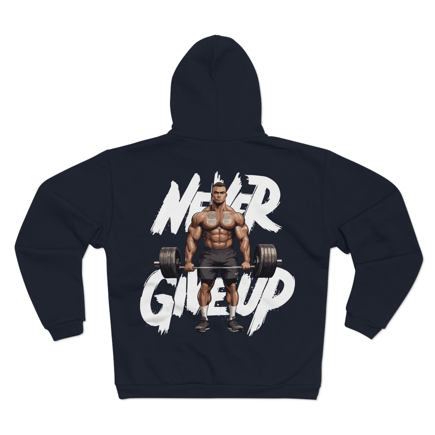 Unisex Hooded Zip Sweatshirt - 'Never Give Up' Fitness Motivation