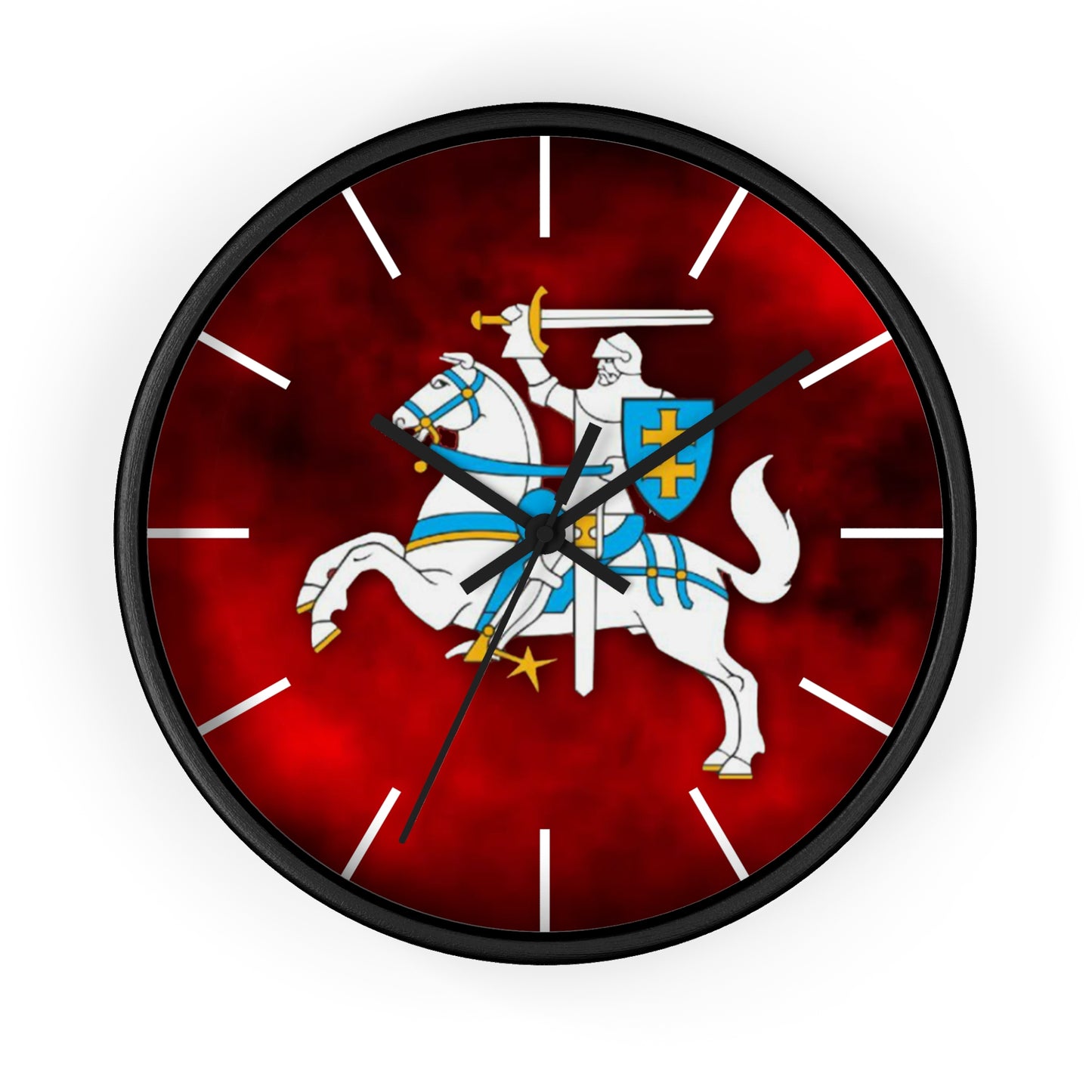 Knight-Themed Vytis Wall Clock with Bold Red Background - Perfect for Home Decor or Gifts