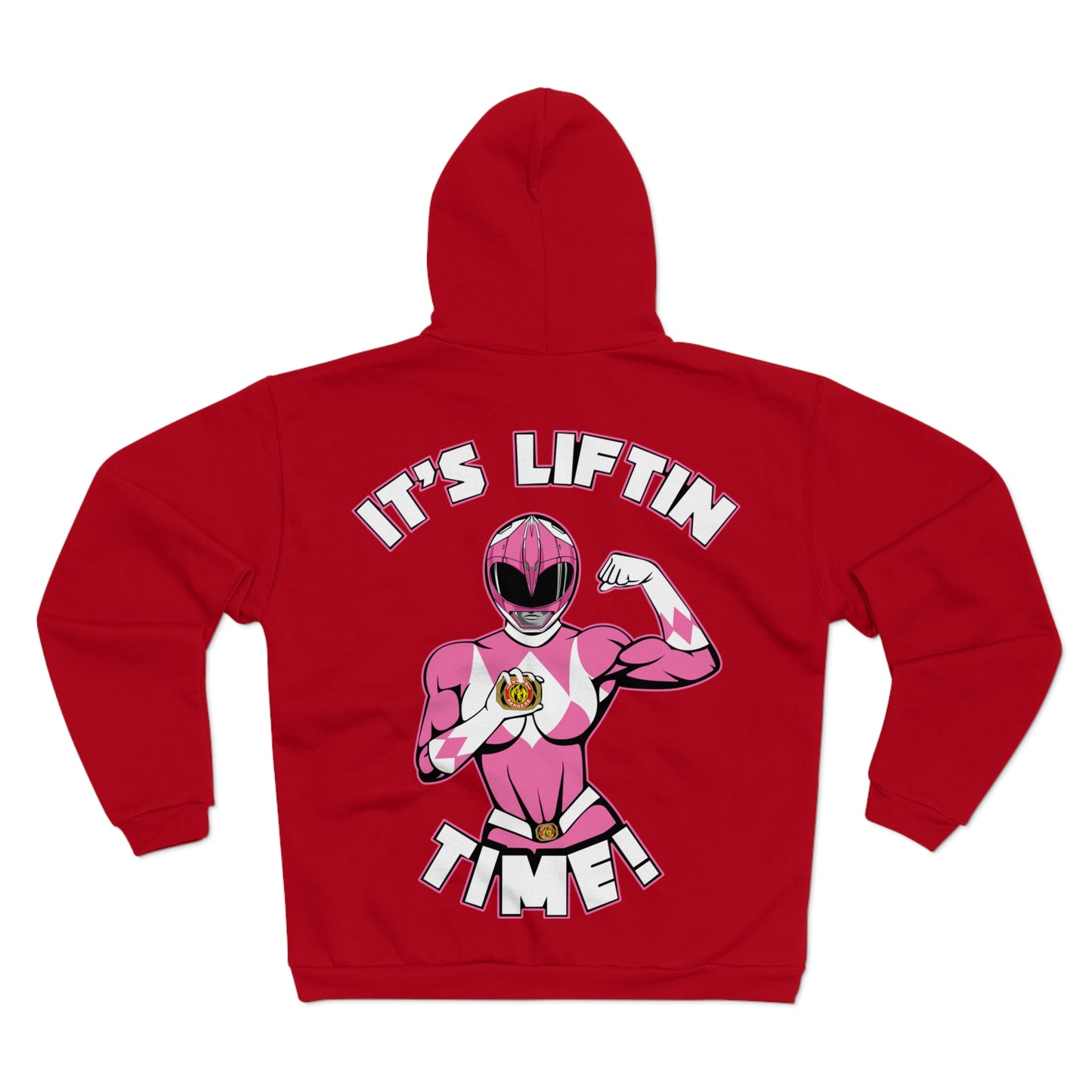 Powerful Pink Hero Unisex Hooded Zip Sweatshirt "It's Liftin' Time!"