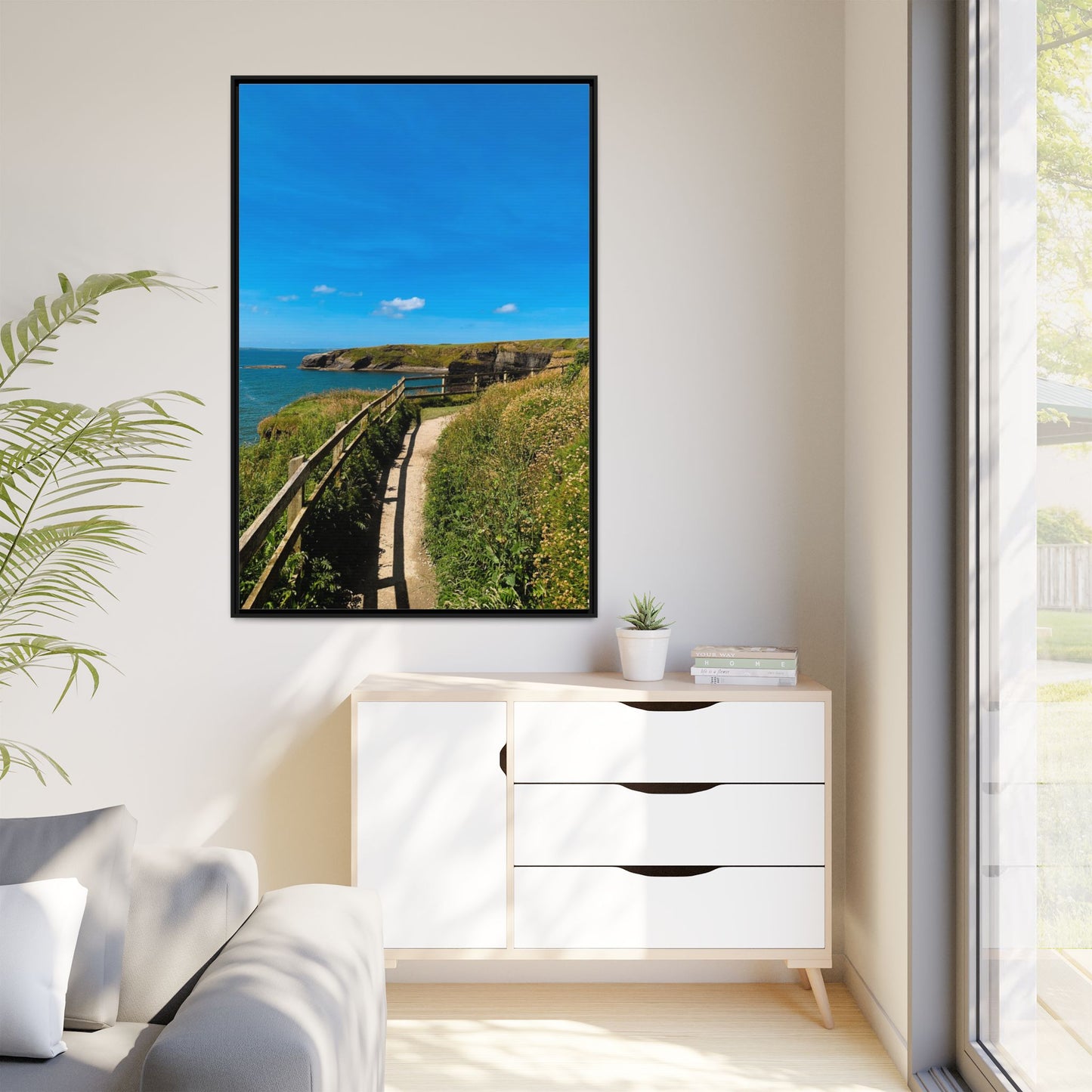 Cliff Trail Ballybunion Matte Canvas, Framed (Multi-color)