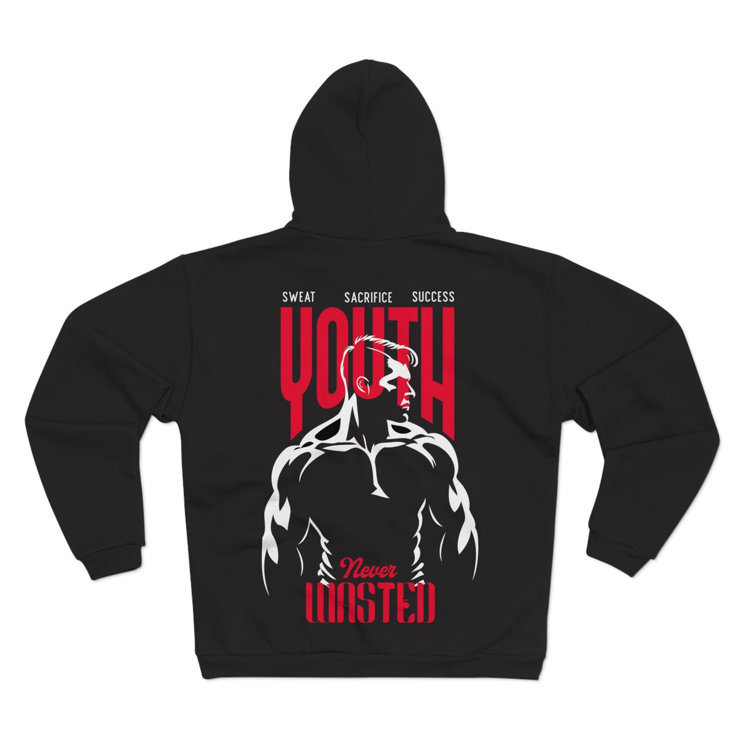 Youth Never Wasted Unisex Hooded Zip Sweatshirt - Motivational Fitness Apparel
