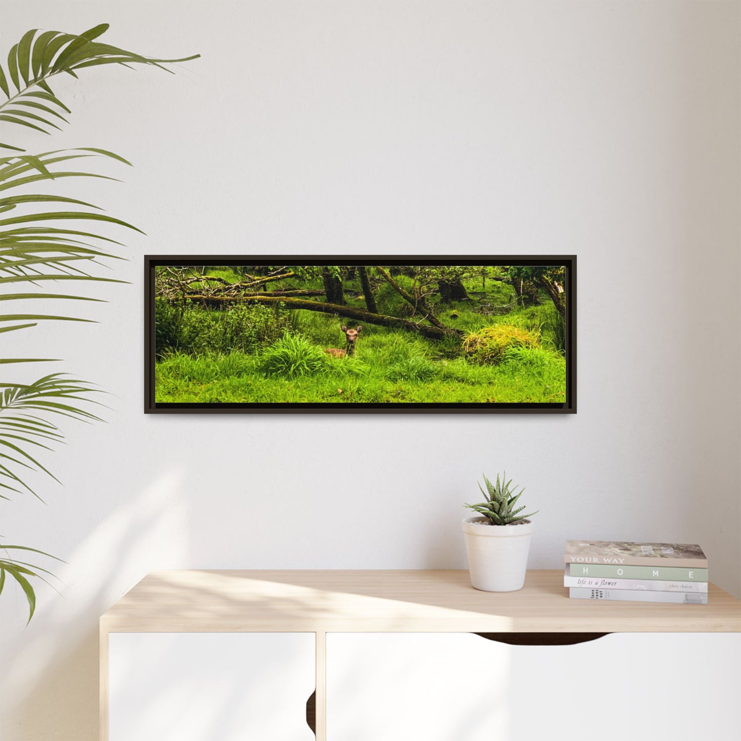 Deer in Ditch Matte Canvas, Framed (Multi-color)