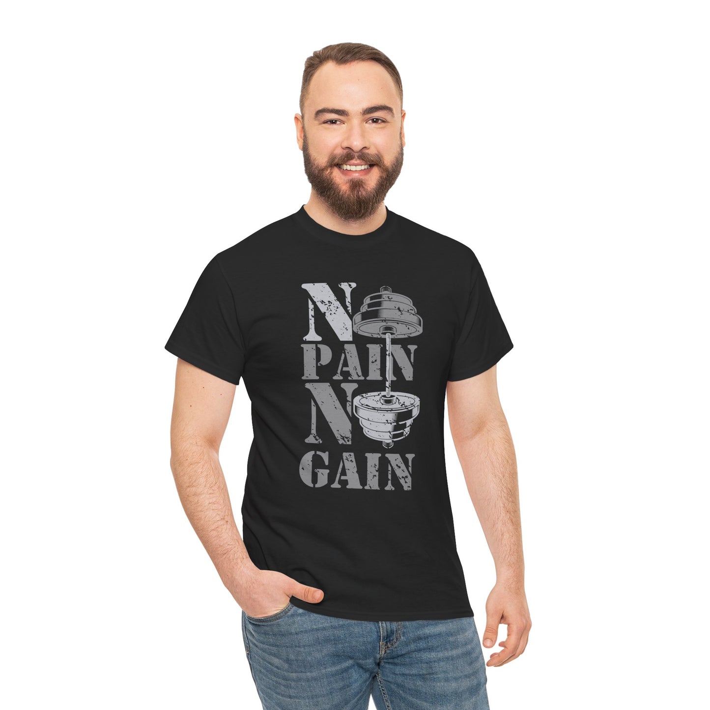 Unisex Heavy Cotton Tee - No Pain No Gain Fitness Shirt