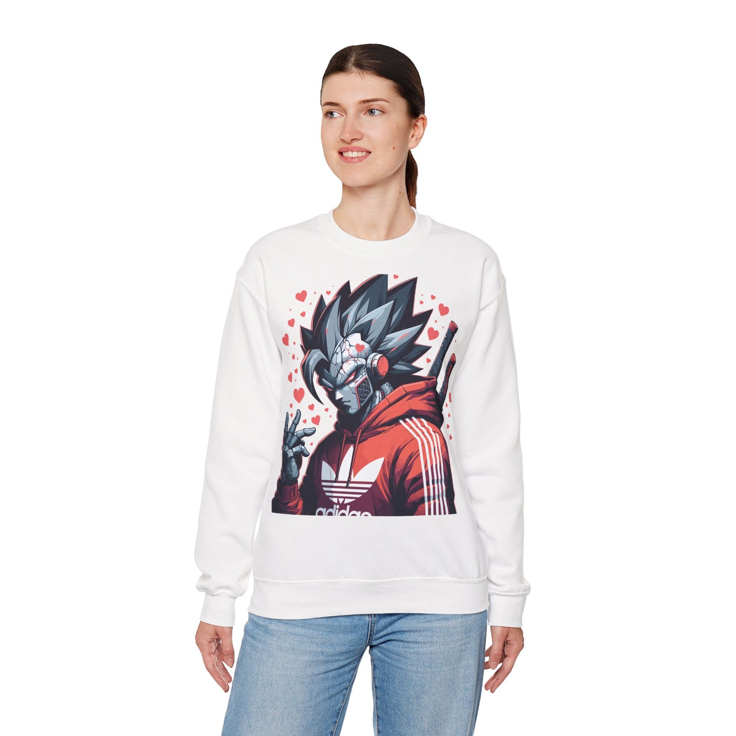 Anime-Inspired Unisex Crewneck Sweatshirt - Robot Heart Design