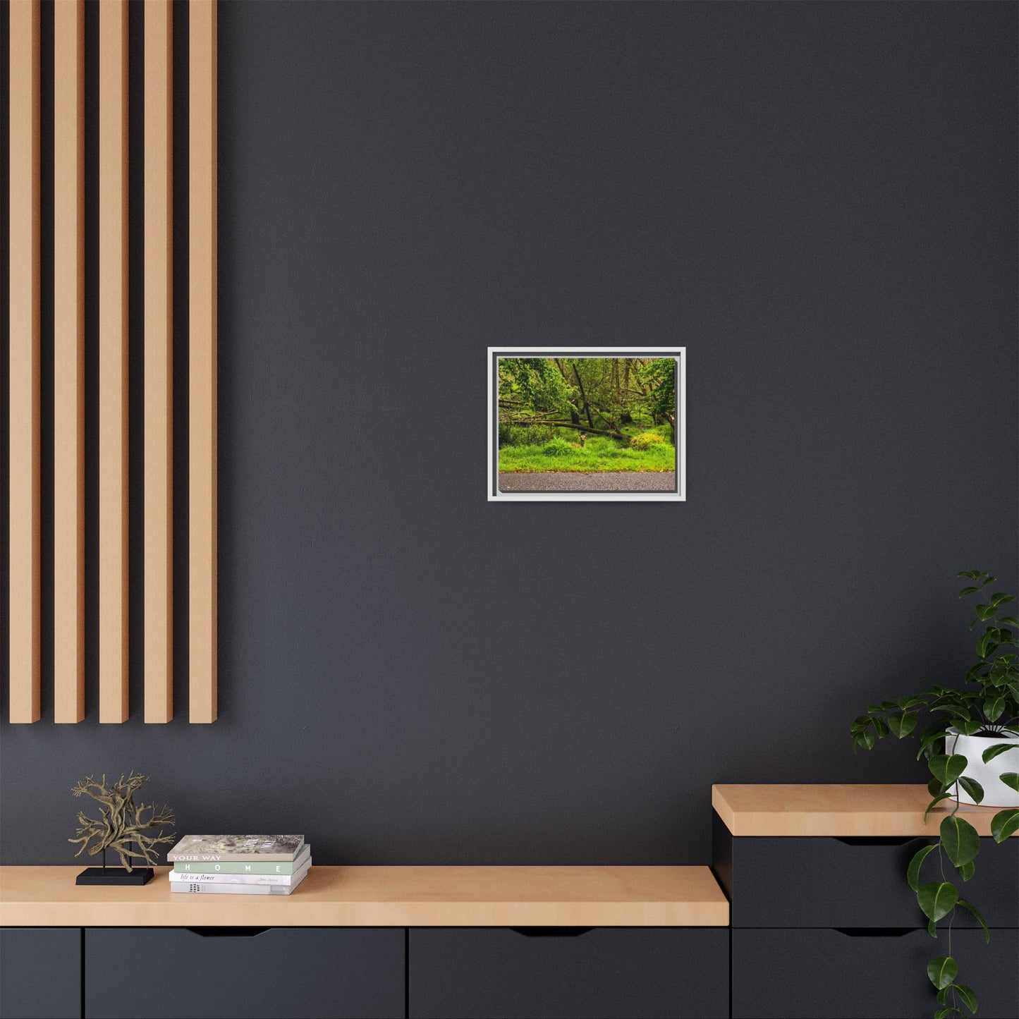 Deer in Ditch Matte Canvas, Framed (Multi-color)