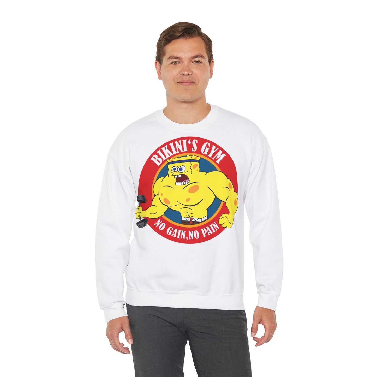 Bikini's Gym No Gain No Pain Unisex Heavy Blend™ Crewneck Sweatshirt | Fitness Apparel