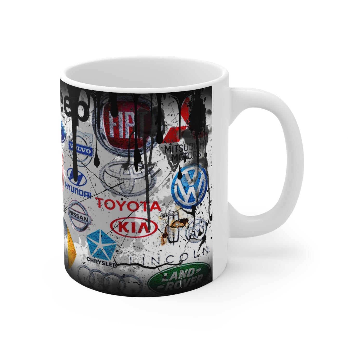Car Enthusiast Ceramic Coffee Cups - 11oz & 15oz with Automotive Logos Design