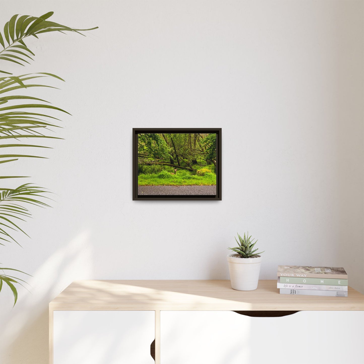 Deer in Ditch Matte Canvas, Framed (Multi-color)