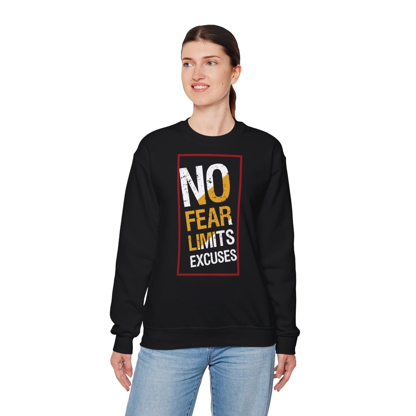 Motivational Crewneck Sweatshirt - "No Fear, No Limits, No Excuses"