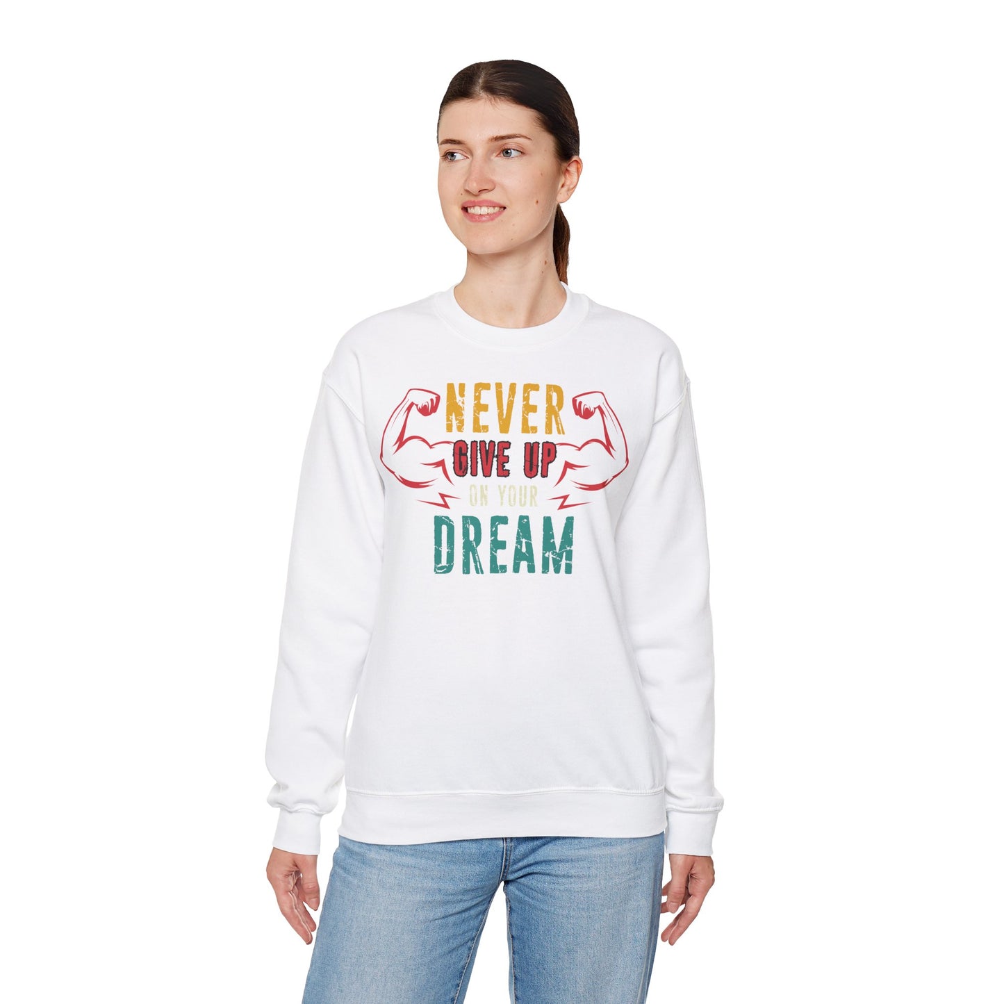 Motivational Unisex Heavy Blend™ Crewneck Sweatshirt - "Never Give Up on Your Dream" Regular