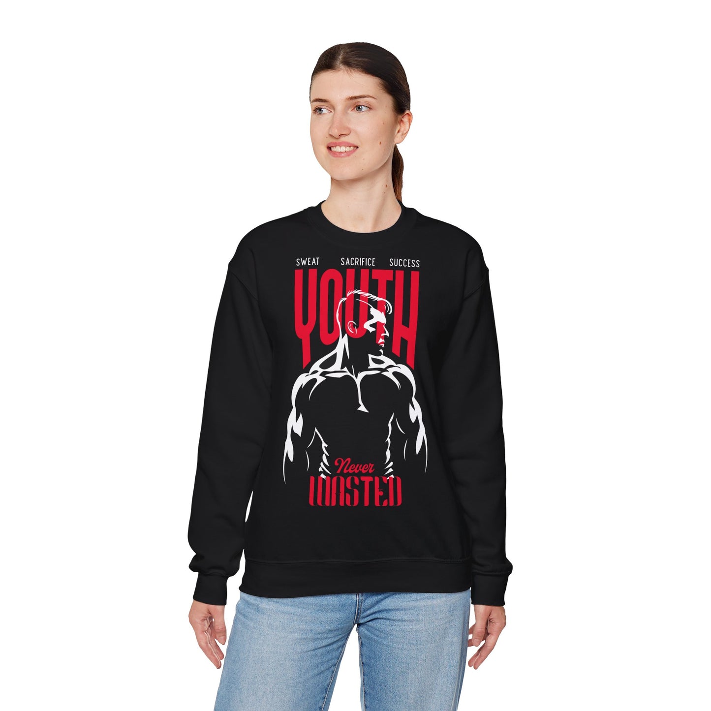 Youth Never Wasted Unisex Heavy Blend™ Crewneck Sweatshirt - Motivational Fitness Apparel
