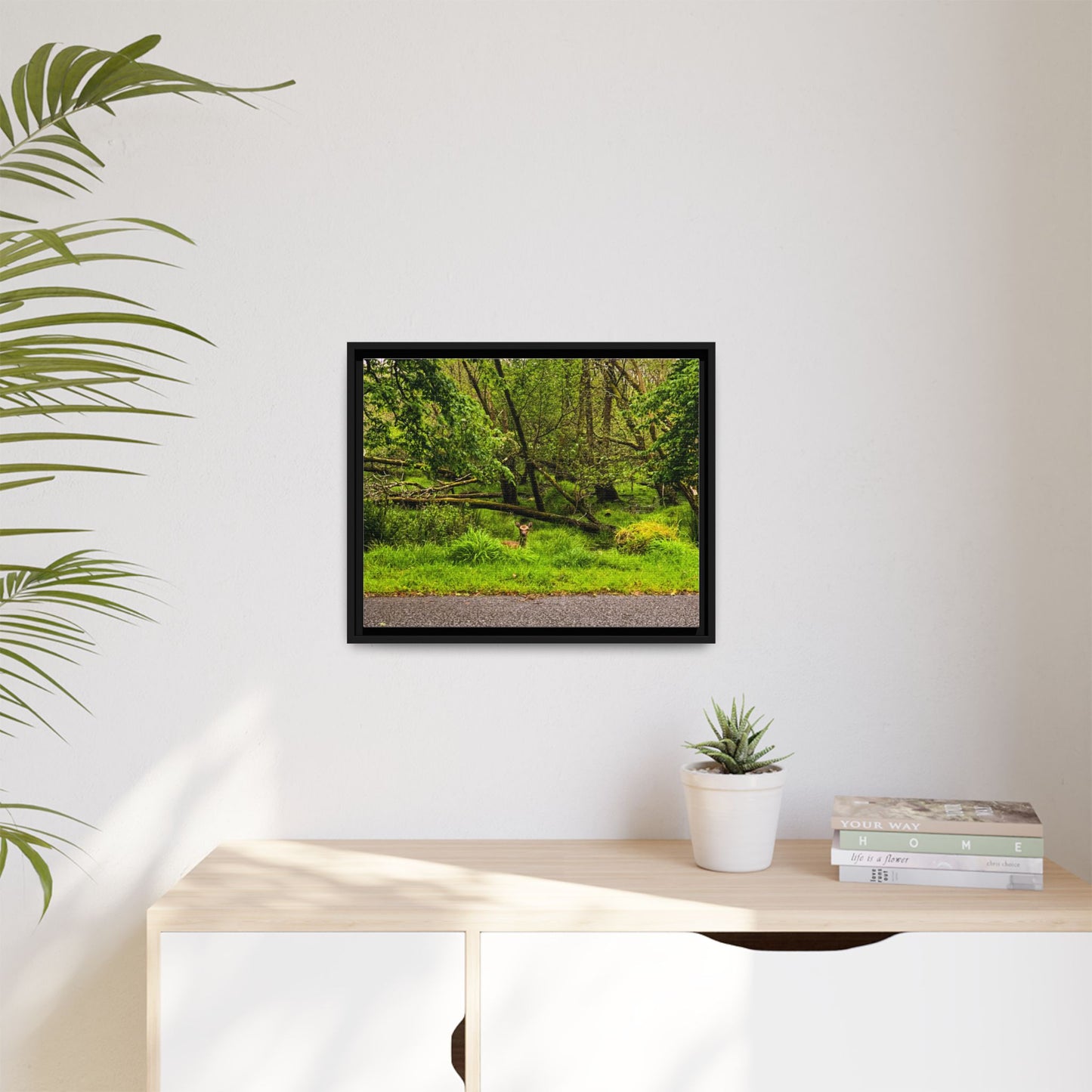 Deer in Ditch Matte Canvas, Framed (Multi-color)