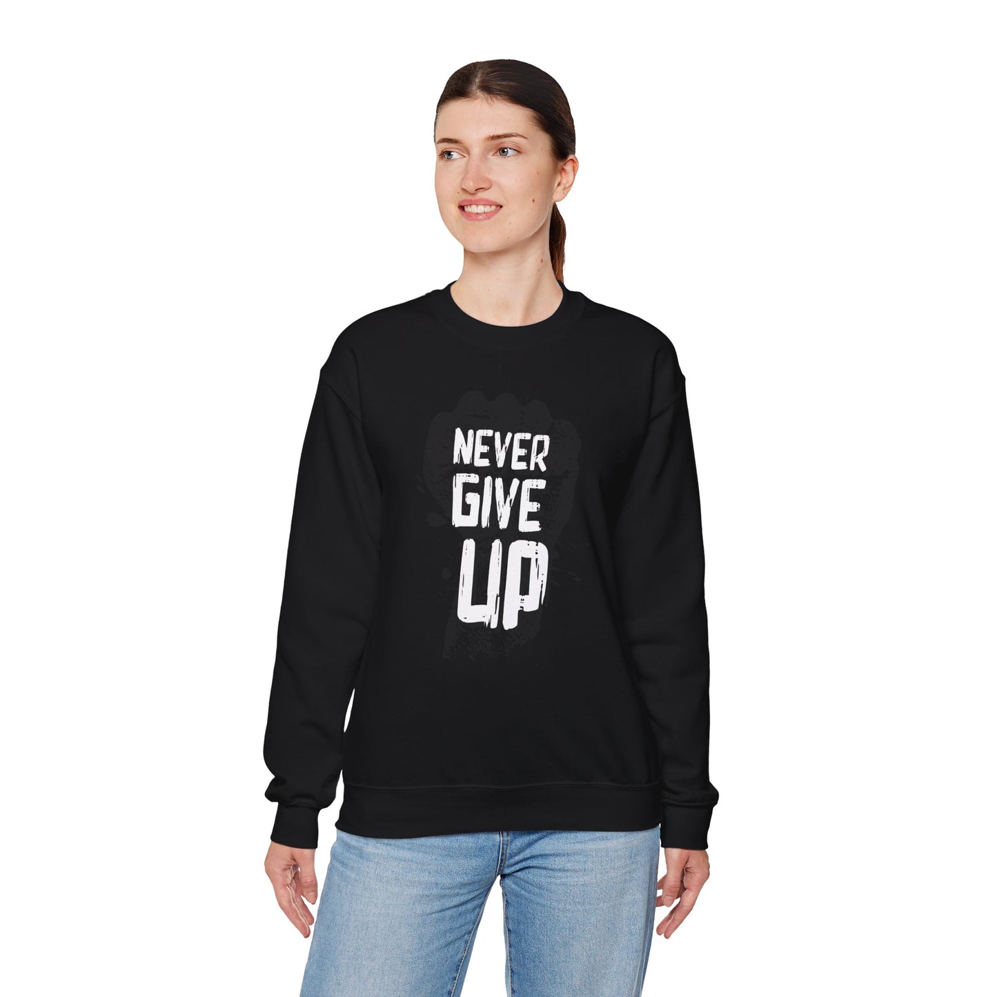 Inspirational Crewneck Sweatshirt - 'Never Give Up'