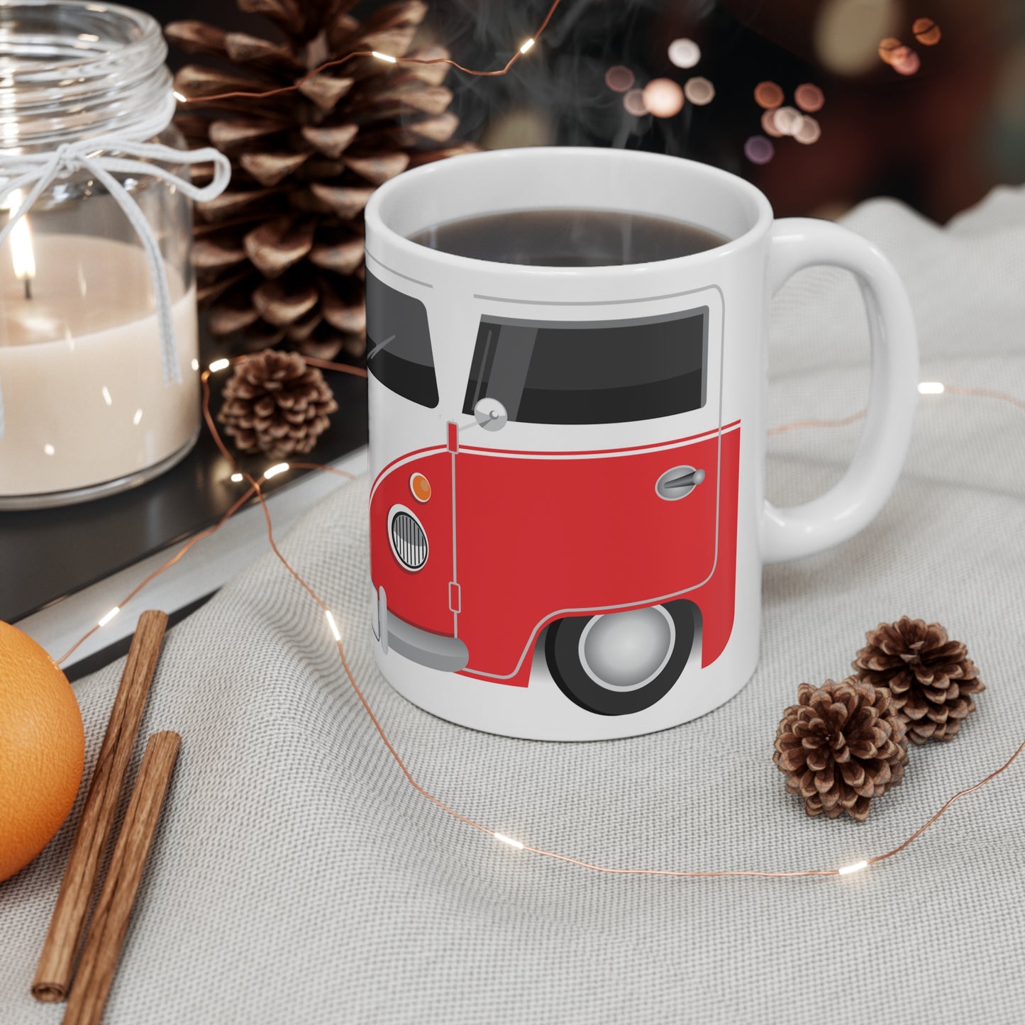 Vintage VW Bus Ceramic Coffee Mug - 11oz & 15oz - Perfect for Auto Enthusiasts Red