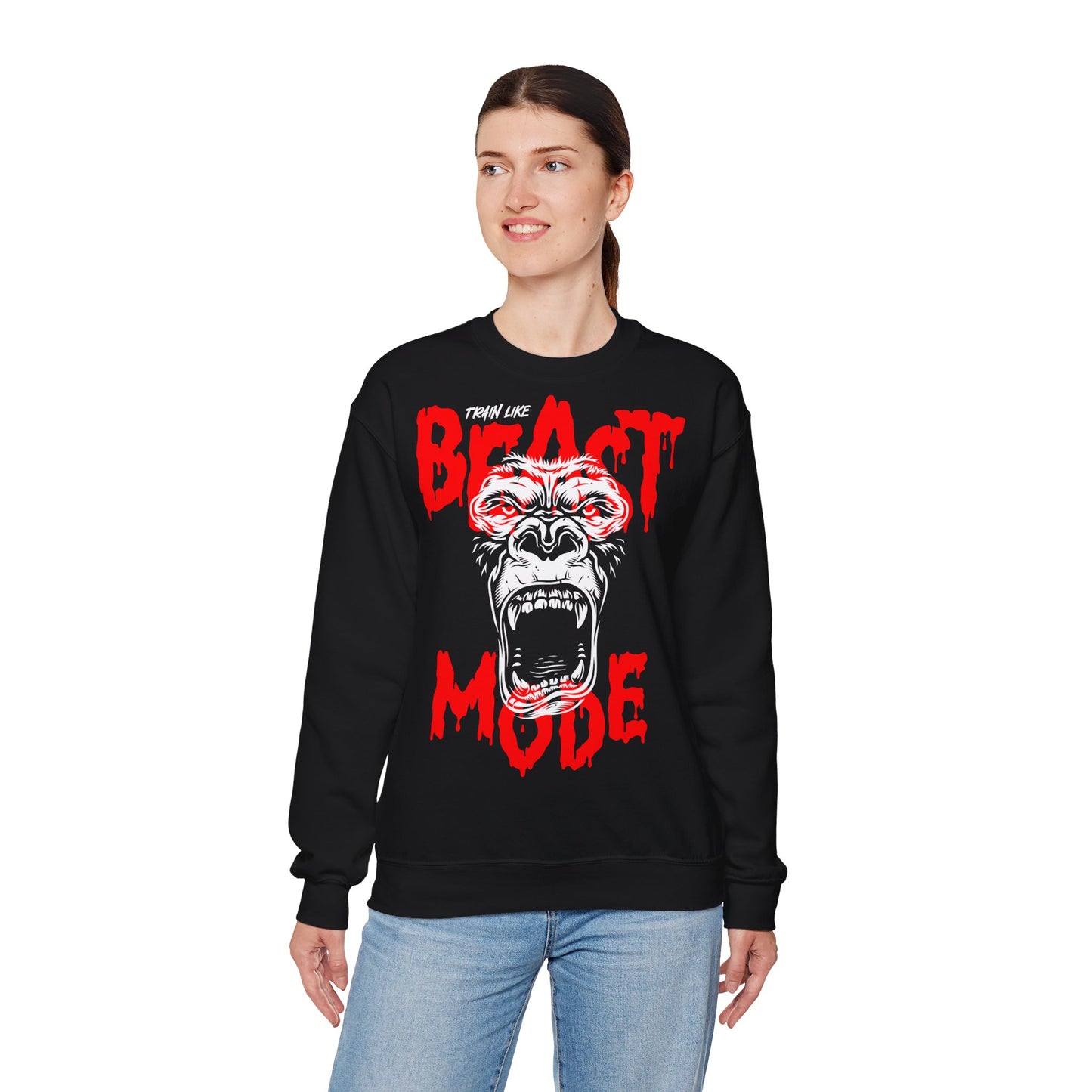 Beast Mode Unisex Heavy Blend™ Crewneck Sweatshirt - Bold Gorilla Design for Fitness Enthusiasts