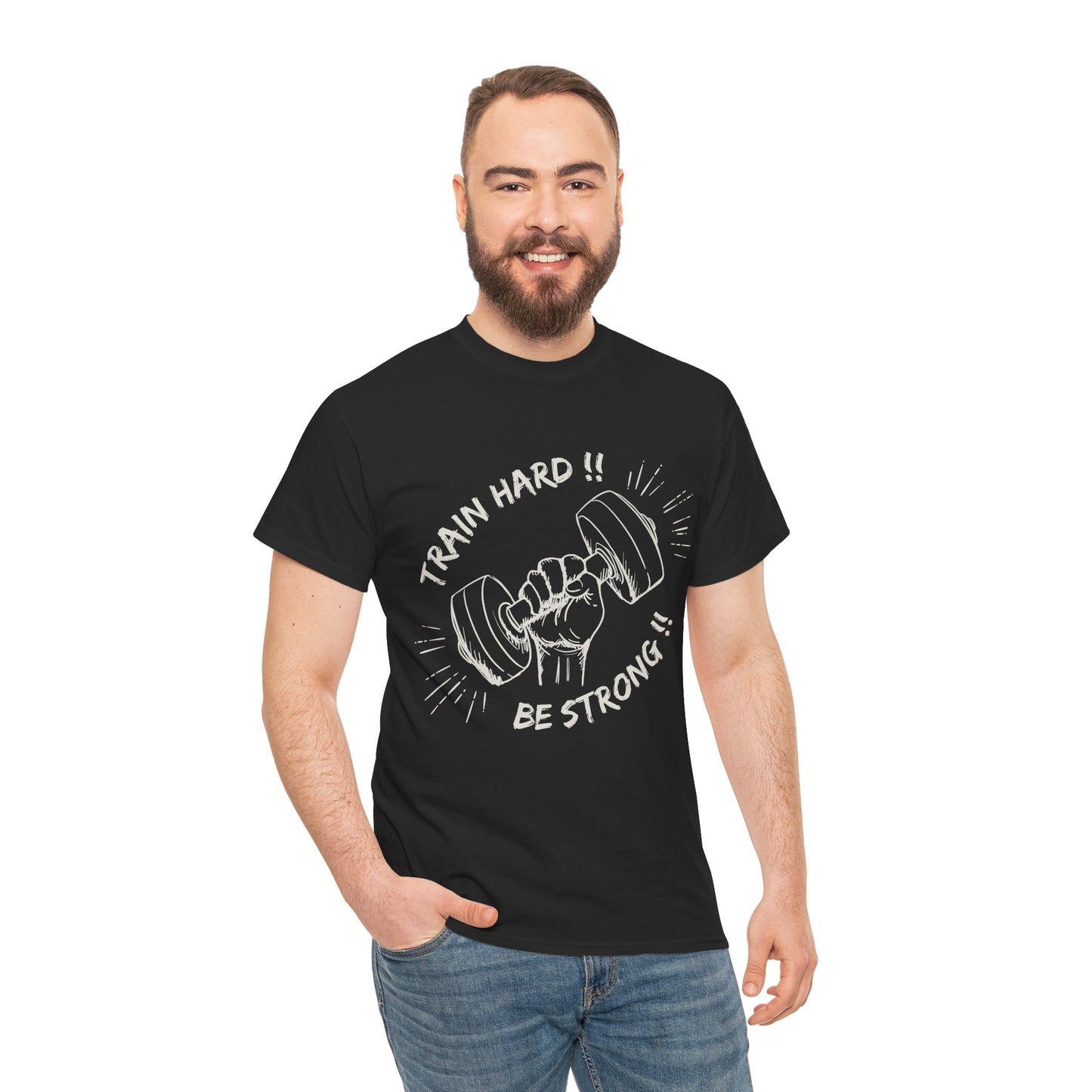 Train Hard Be Strong Unisex Heavy Cotton Tee - Motivational Gym Shirt