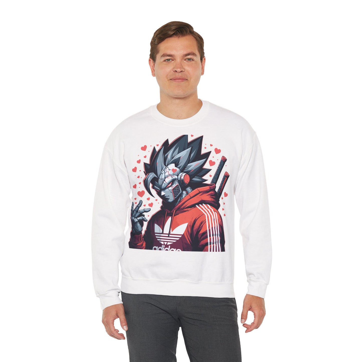 Anime-Inspired Unisex Crewneck Sweatshirt - Robot Heart Design
