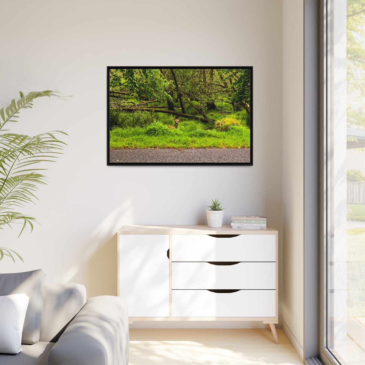 Deer in Ditch Matte Canvas, Framed (Multi-color)