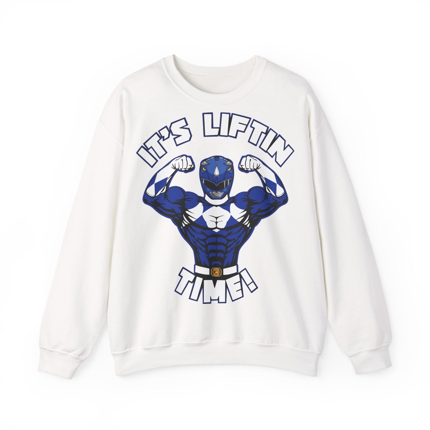 Superhero Liftin' Time Crewneck Sweatshirt - Unisex Heavy Blend™ White