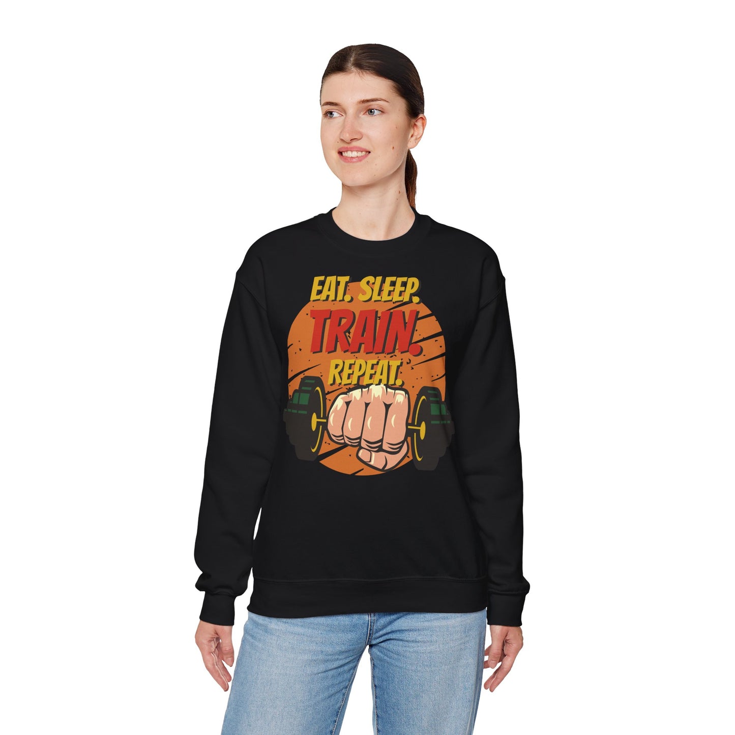 Fitness Enthusiast Crewneck Sweatshirt - 'Eat Sleep Train Repeat' Design