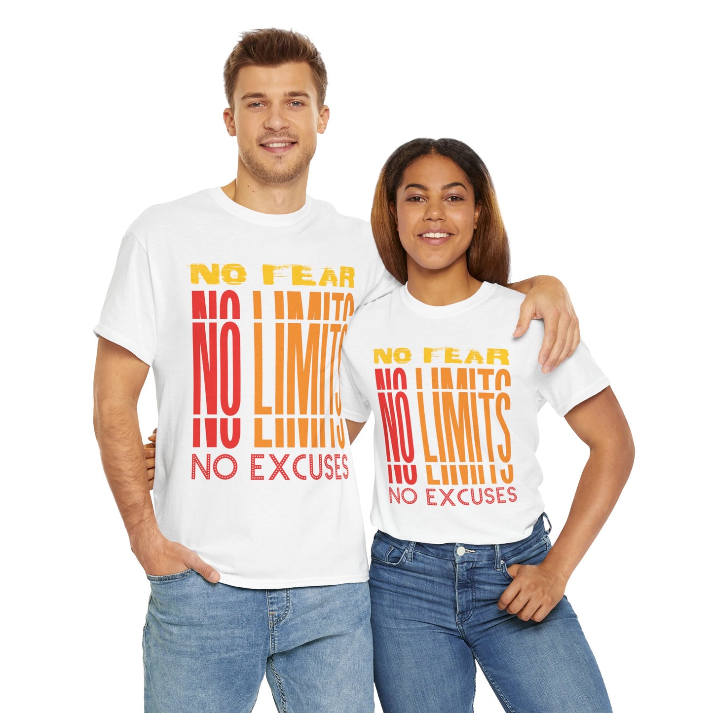 Motivational Unisex Heavy Cotton Tee - "No Fear, No Limits, No Excuses"
