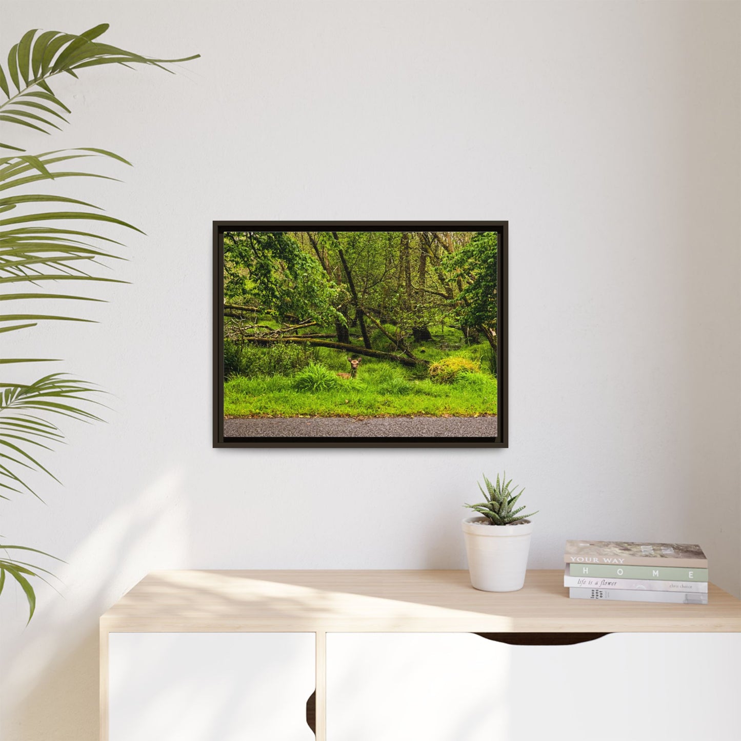 Deer in Ditch Matte Canvas, Framed (Multi-color)