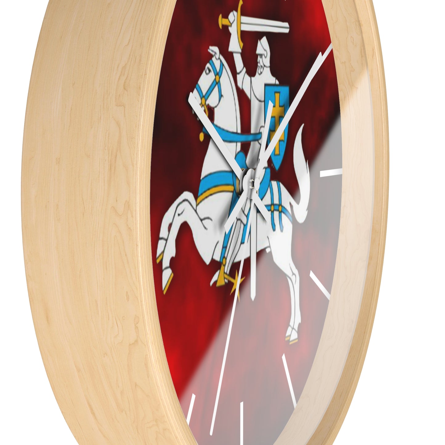 Knight-Themed Vytis Wall Clock with Bold Red Background - Perfect for Home Decor or Gifts