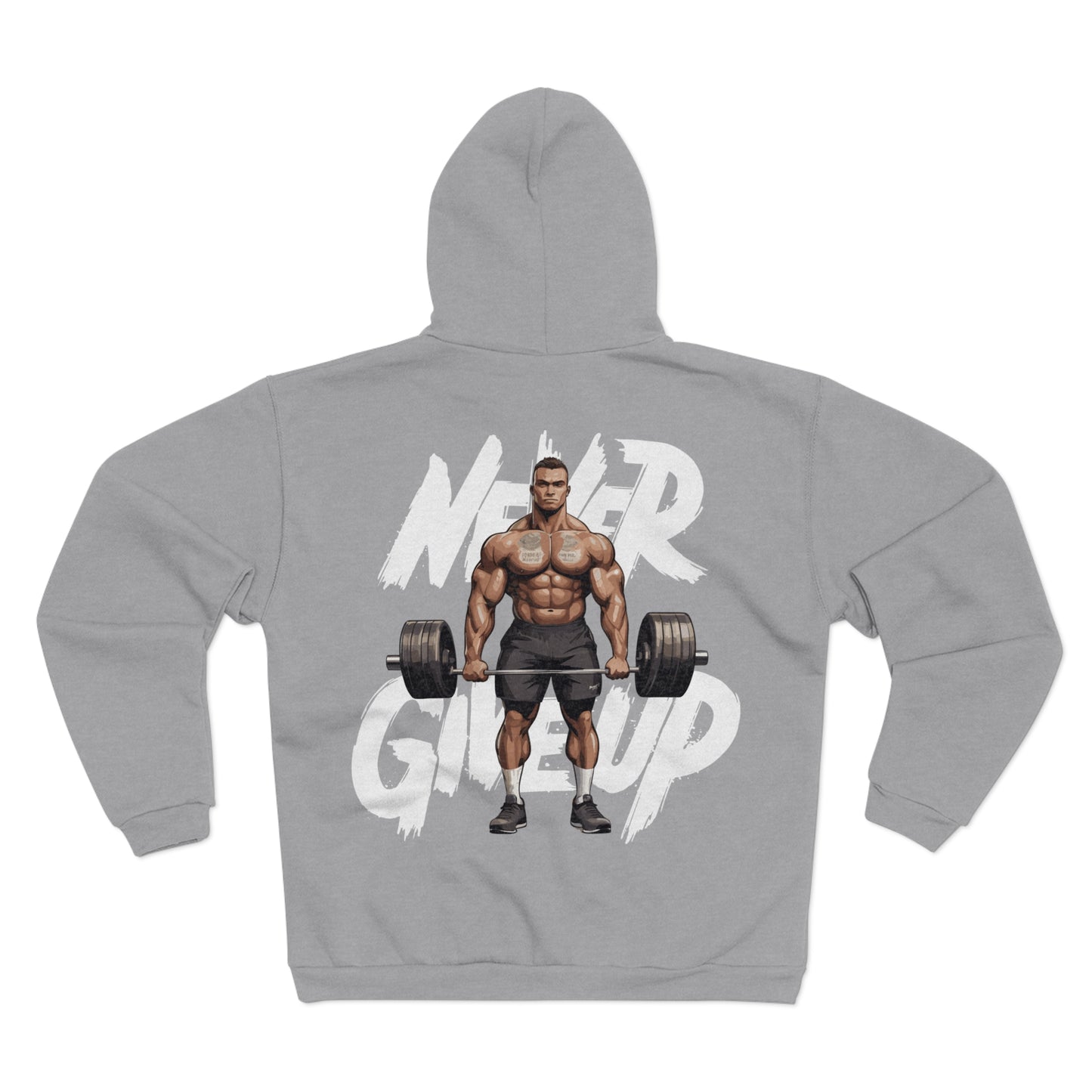 Unisex Hooded Zip Sweatshirt - 'Never Give Up' Fitness Motivation