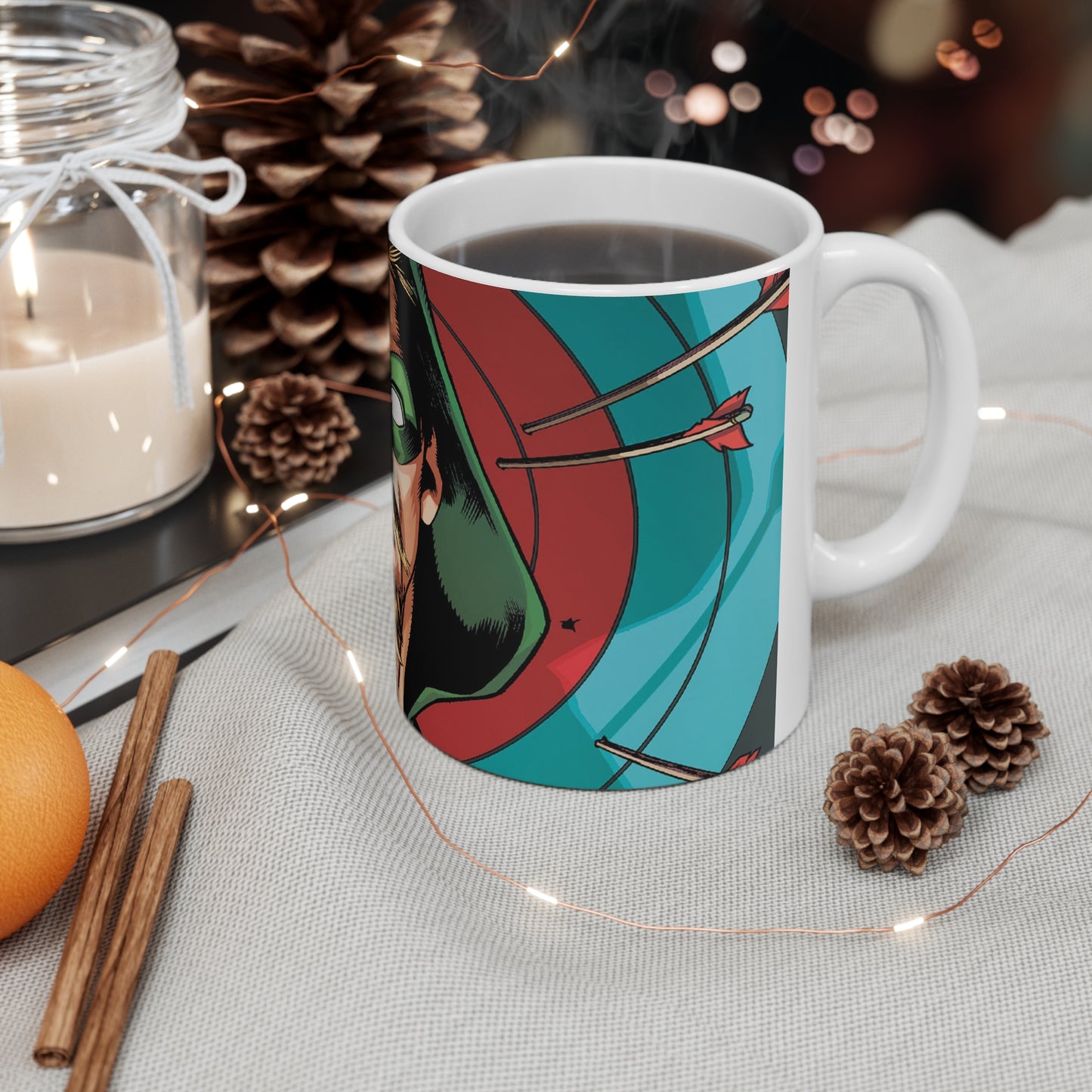 Green Archer Ceramic Coffee Cup - Heroic Design for Comic Fans
