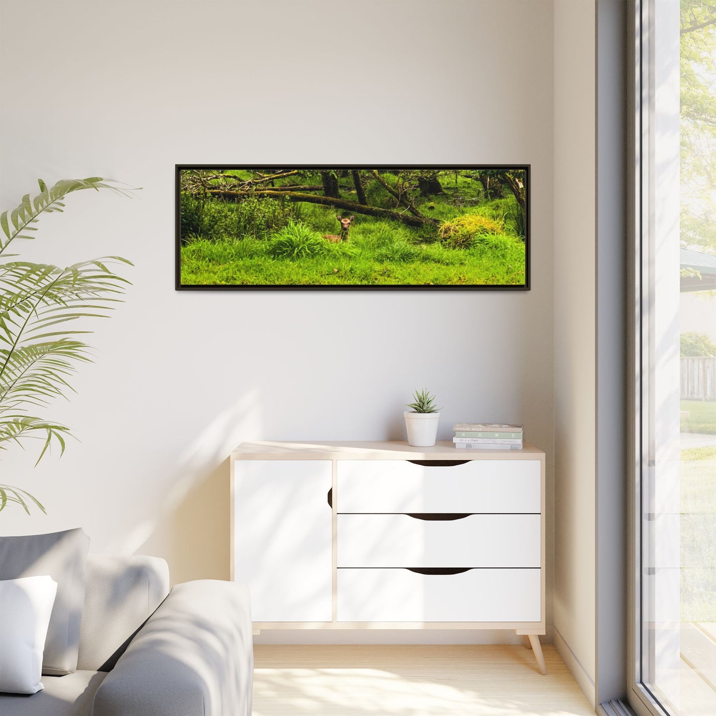 Deer in Ditch Matte Canvas, Framed (Multi-color)